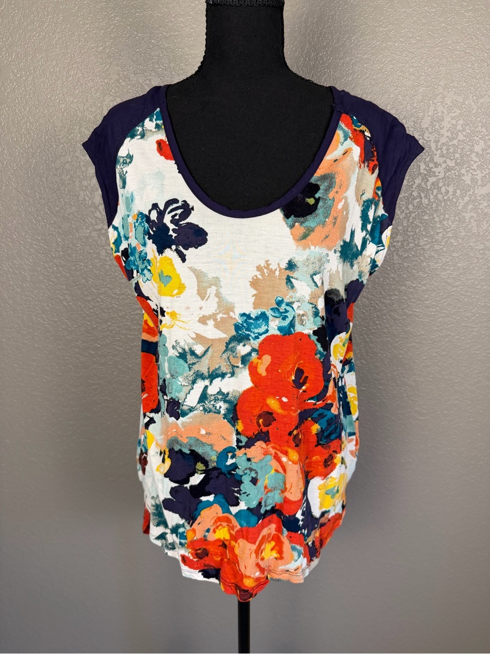 Porridge for Anthropologie Floral Scoop Neck Cap-Sleeve Women's Top